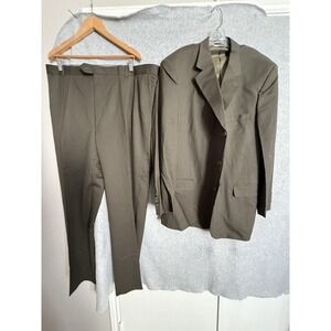 Linea Uomo Suit Mens 48L 43x32 Brown Wool 2 Piece Business Formal Jacket Pants
